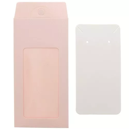 13x6.5cm Cardboard Jewellery box with label - Powder Pink - White x1