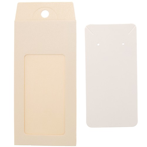 13x6.5cm Cardboard Jewellery box with label - Beige - White x1