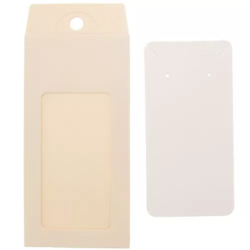 13x6.5cm Cardboard Jewellery box with label - Beige - White x1