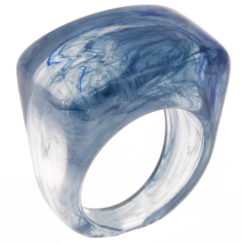 Large resin ring - Size 54 - Transparent - Dark blue marbled x1