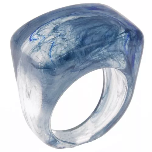 Large resin ring - Size 54 - Transparent - Dark blue marbled x1