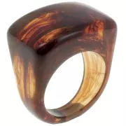 Large resin ring - Size 54 - Transparent - Dark brown marbled x1