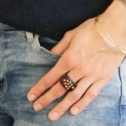 Large resin ring - Size 54 - Transparent - Dark brown marbled x1