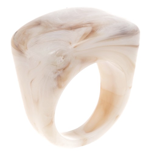 Large resin ring - Size 54 - Beige - Marbled brown x1