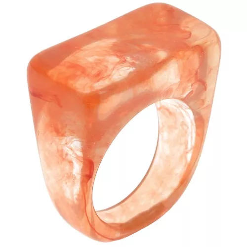Large resin ring - Size 54 - Transparent - Marbled salmon x1