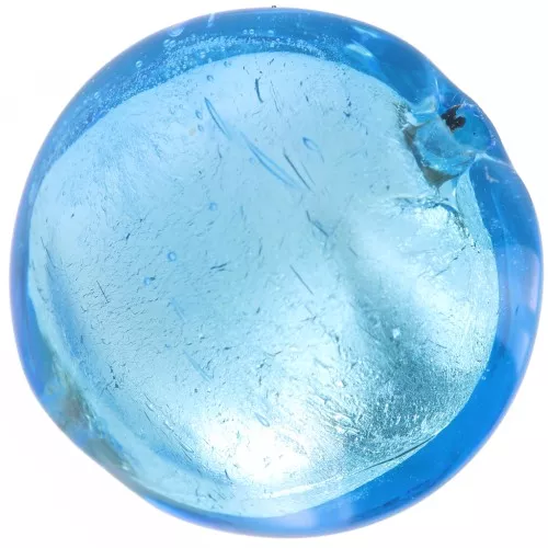 Silver foil Murano flat round 16mm Aquamarine x1