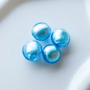 Silver foil Murano flat round 16mm Aquamarine x1