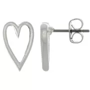 13x8mm Heart EarStuds - Fine silver plating x2