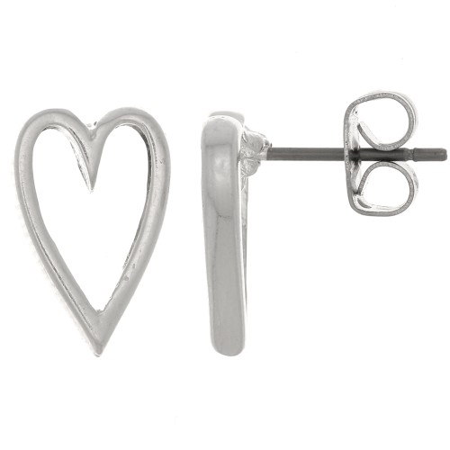 13x8mm Heart EarStuds - Fine silver plating x2
