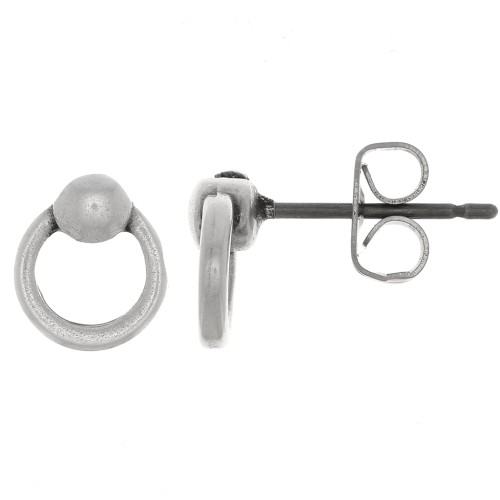 7mm Mini hoop earstuds - Fine Antique silver plating x2