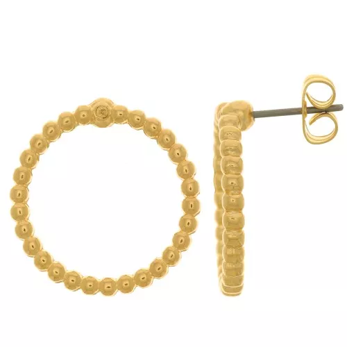 19mm Round EarStuds with small balls - Fine Gold plated x2