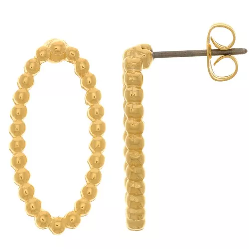 22x11mm Oval EarStuds with small balls - Fine Gold plated x2