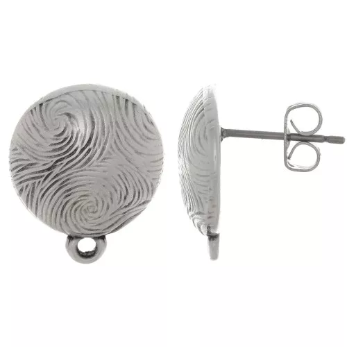 14mm Round Earstuds - Fine Antique silver plating x2