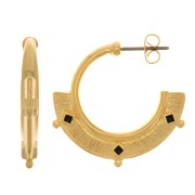 29mm Textured ethnic hoop earrings with epoxy resin - Fine Gold plated - Black x2|raw }}