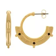 29mm Textured ethnic hoop earrings with epoxy resin - Fine Gold plated - Black x2