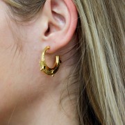 29mm Textured ethnic hoop earrings with epoxy resin - Fine Gold plated - Black x2