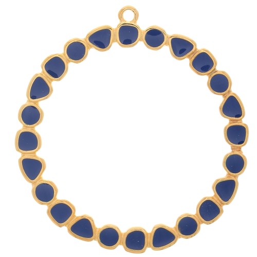 48mm Round ring pendant with epoxy resin - Gold plated - Navy Blue x1