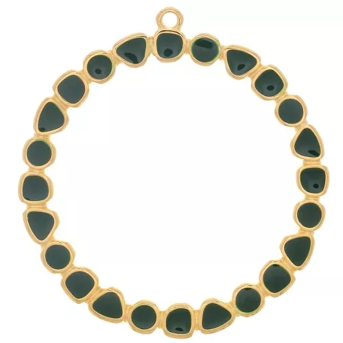 48mm Round ring pendant with epoxy resin - Gold plated - Fir Green x1