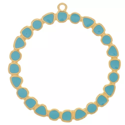 48mm Round ring pendant with epoxy resin - Gold plated - Turquoise x1