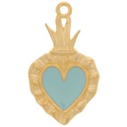 27x15mm Ex-voto Heart Pendant - Fine Gold plated - Sky Blue x1|raw }}