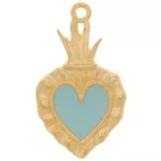 27x15mm Ex-voto Heart Pendant - Fine Gold plated - Sky Blue x1