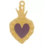 27x15mm Ex-voto Heart Pendant - Fine Gold plated - Plum x1