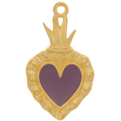 27x15mm Ex-voto Heart Pendant - Fine Gold plated - Plum x1
