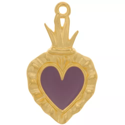 27x15mm Ex-voto Heart Pendant - Fine Gold plated - Plum x1