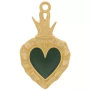 27x15mm Ex-voto Heart Pendant - Fine Gold plated - Green x1