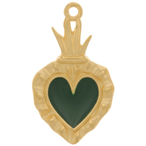 27x15mm Ex-voto Heart Pendant - Fine Gold plated - Green x1