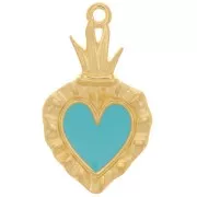 27x15mm Ex-voto Heart Pendant - Fine Gold plated - Turquoise x1