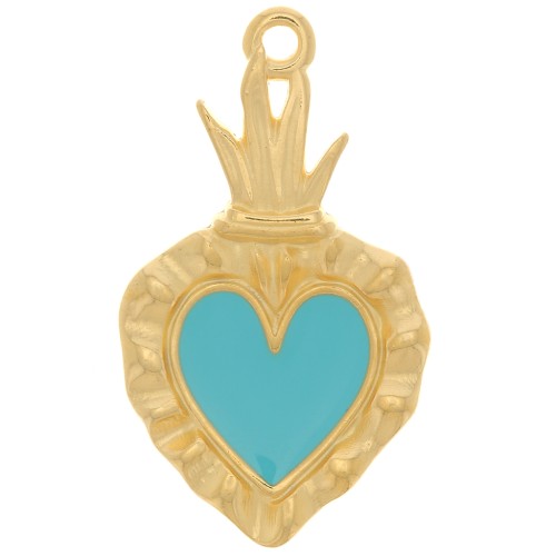 27x15mm Ex-voto Heart Pendant - Fine Gold plated - Turquoise x1