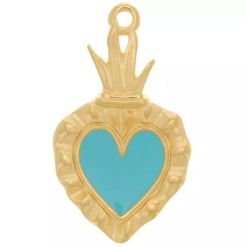 27x15mm Ex-voto Heart Pendant - Fine Gold plated - Turquoise x1