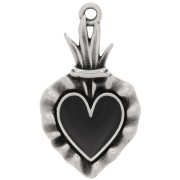 27x15mm Ex-voto heart pendant with epoxy resin - Antique silver - Black x1|raw }}