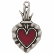 27x15mm Ex-voto heart pendant with epoxy resin - Antique silver - Red x1