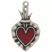 27x15mm Ex-voto heart pendant with epoxy resin - Antique silver - Red x1