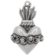 31x19mm Ex-voto heart pendant with flowers - Fine Antique silver plating x1|raw }}