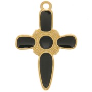 28x19mm Cross pendant with epoxy resin - Fine Gold plated - Black x1