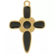 28x19mm Cross pendant with epoxy resin - Fine Gold plated - Black x1