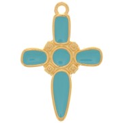 28x19mm Cross pendant with epoxy resin - Fine Gold plated - Turquoise x1