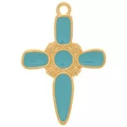 28x19mm Cross pendant with epoxy resin - Fine Gold plated - Turquoise x1