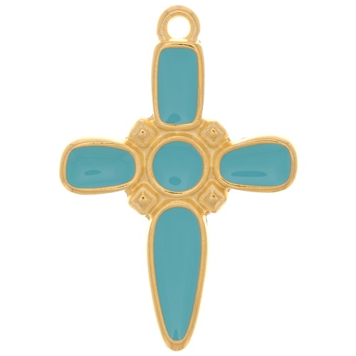 28x19mm Cross pendant with epoxy resin - Fine Gold plated - Turquoise x1