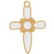 28x19mm Cross pendant with epoxy resin - Fine Gold plated - White x1|raw }}