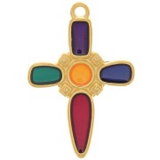 28x19mm Cross pendant with epoxy resin - Fine Gold plated - Multicolored x1|raw }}