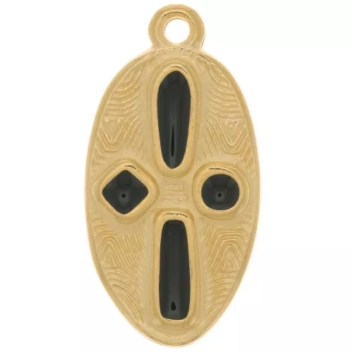 23x12mm Oval cross pendant - epoxy resin - Fine Gold plated - Black x1
