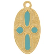 23x12mm Oval cross pendant - epoxy resin - Fine Gold plated - Turquoise x1