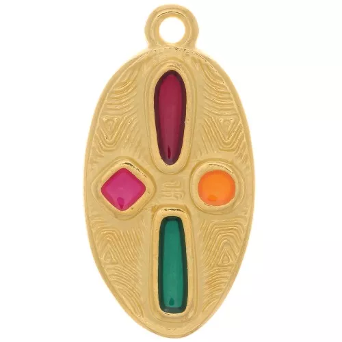 23x12mm Oval cross pendant - epoxy resin - Fine Gold plated - Multicoloured x1