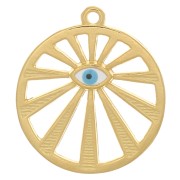 22mm Round openwork eye pendant with epoxy resin - Fine Gold Plated - Blue x1|raw }}