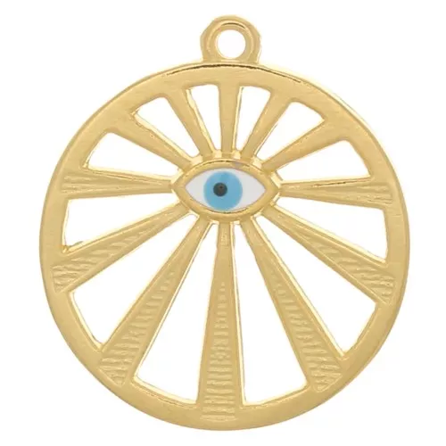22mm Round openwork eye pendant with epoxy resin - Fine Gold Plated - Blue x1