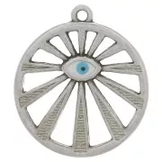 22mm Round openwork eye pendant with epoxy resin - Antique Silver - Blue x1